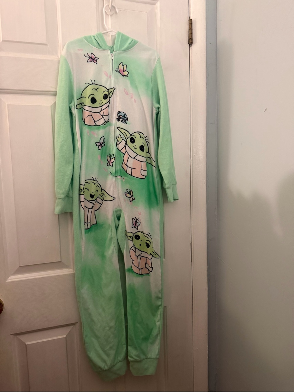 Star Wars Grogu Baby Yoda Fleece Onesie Pajamas 3D Hood Size 10